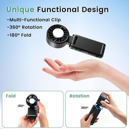 4-IN-1 Clip-On Portable Fan Rechargeable Handheld Mini Fan with lce Cooler,5 Gear High Speed 360° Rotatable Small Fans, for Outdoor, Travel, Beach, and Office (Green)