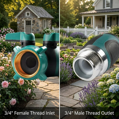 2 Way Garden Hose Splitter, Heavy Duty Metal Y Hose Connector with Shut Off Valves, Dual Outlet Water Spigot Splitter for 3/4" Garden Hose, Leak-Proof Design with Rubberized Grips