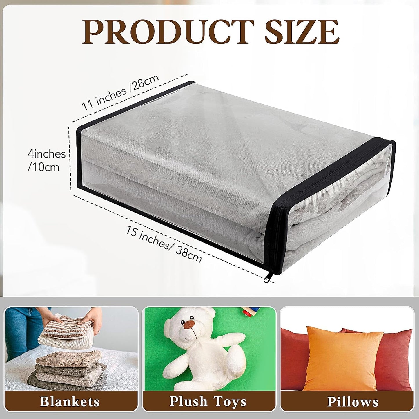 Riakrum 30 Pack Clear Zippered Storage Bags, 15x11x4 inches, Vinyl Plastic Sweater Sheet Organizers Storage Bags, PVC, for Clothes, Sheet, Blankets, Fabrics Organizers (White)