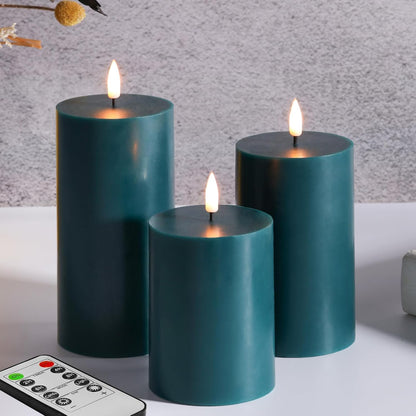 Black Flameless Pillar Candles with Remote, Flickering LED Wax Candles Battery Operated Set of 3