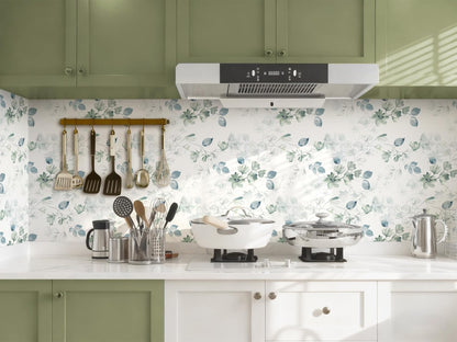 Safiyya Peel and Stick Wallpaper Floral Green and White Leaf Contact Paper for Cabinets 17.3"x 78.7" Self Adhesive Removable Wallpaper for Bathroom Renter Friendly Wall Paper Vinyl Roll