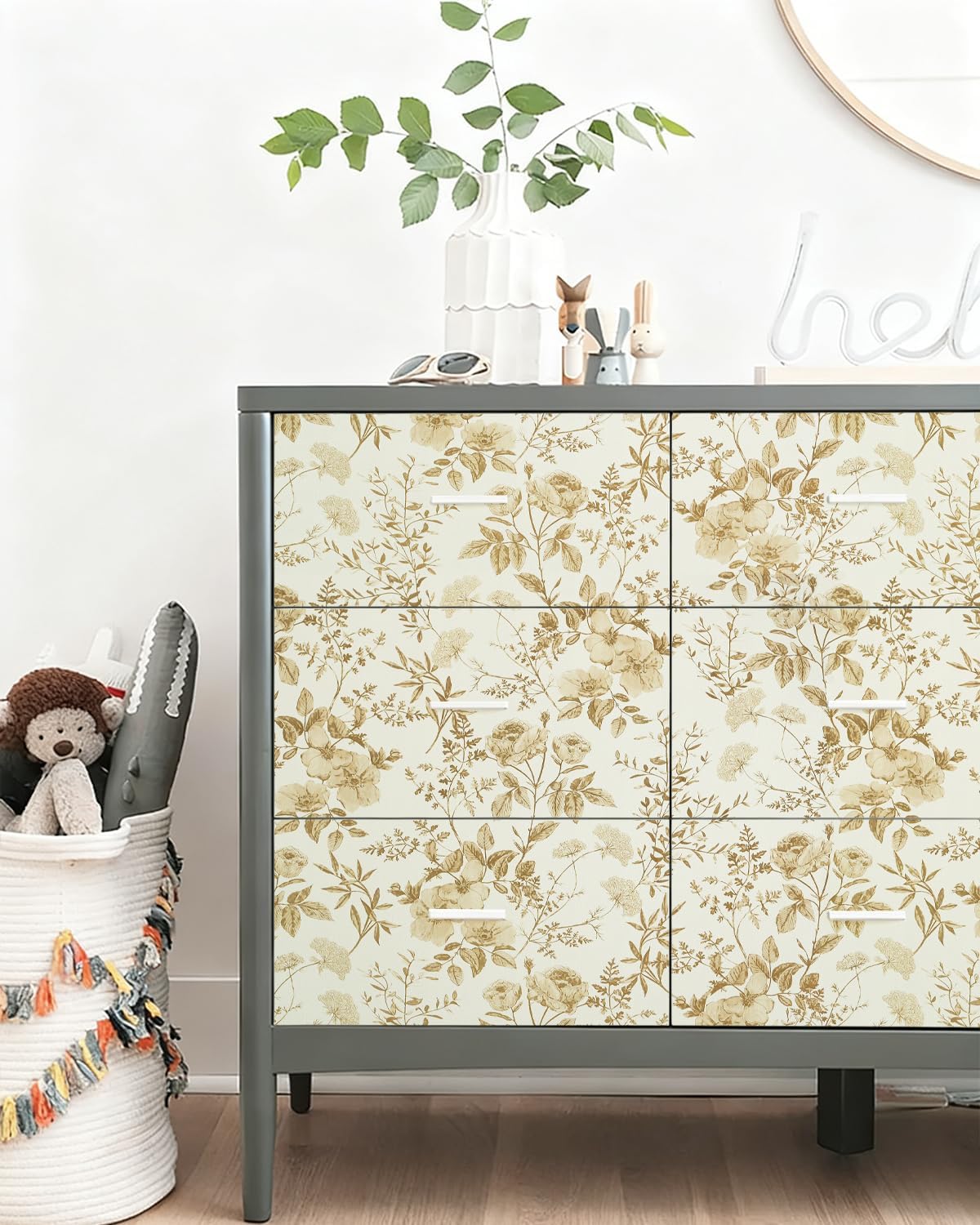 Erfoni 16.9" x118" Boho Floral Peel and Stick Wallpaper Beige Flower and Leaf Contact Paper Self Adhsive Removable Wallpaper Boho Botanical Wall Paper for Bedroom Cabinets Decor Vinyl Roll Waterproof
