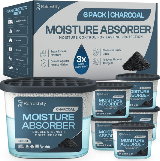 Premium Moisture Absorbers and Dehumidifier Tubs – High-Efficiency Closet Dehumidifier and Dehumidifier for Car, Odor Control Fragrance Free, 6 Pack, 7.5 Oz