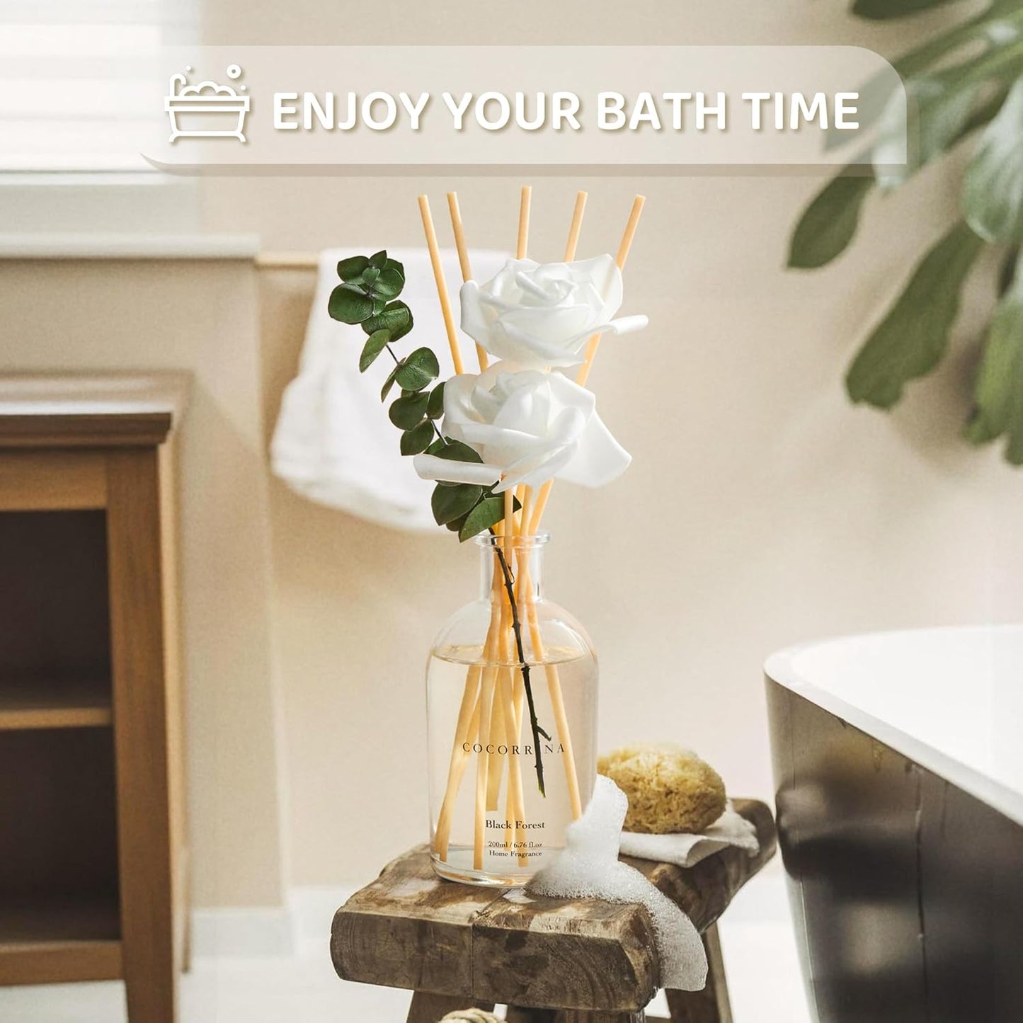 COCORRÍNA Reed Diffuser - Eucalyptus & Moss Scent, 6.76 fl oz Essential Oil with 8 Reed Sticks - Home Fragrance for Bedroom Bathroom Shelf Décor