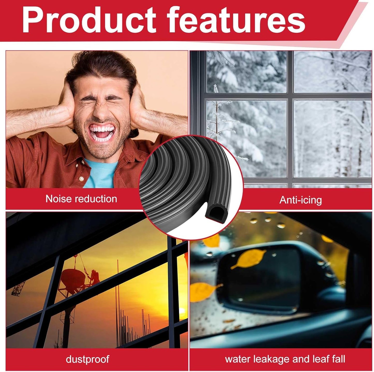 Pangda 13Ft D Shape Rubber Weather Stripping Foam Self-Adhesive EPDM Seal Strip for Noise Reduction Waterproof Dustproof for Cars Boats RVs Windows Doors (3/4" W x 3/4" H)