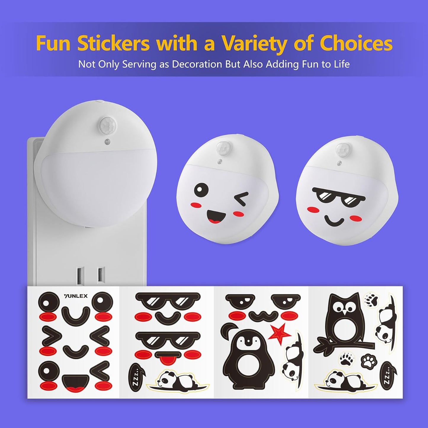 YUNLEX 2 Pack Plug in Night Light with Motion Sensor and Dusk to Dawn Sensor, Stepless Dimming, Warm White LED Nightlight with 3 Lighting Ways for Bathroom, Bedroom, Kitchen, for Kids, Adults
