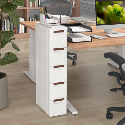 LOKO 6-Drawer Narrow Storage Cabinet, Slim Rolling Cart, Mobile Plastic Cart Container with Pull Handles, Built-in Wheels, for Living Room, Kitchen, Bathroom, Office (7.5"x16.5"x43" (6 Drawer))