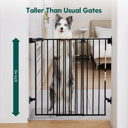 Babelio Baby Gate for Stairs, Kitchen & Doorways, No Bottom Bar| One-Handed Operation| Auto-Close| Hardware Mount (Drill Needed) Safety Dog/Pet Gate (Black - B17, 26-43" W, 28" H)