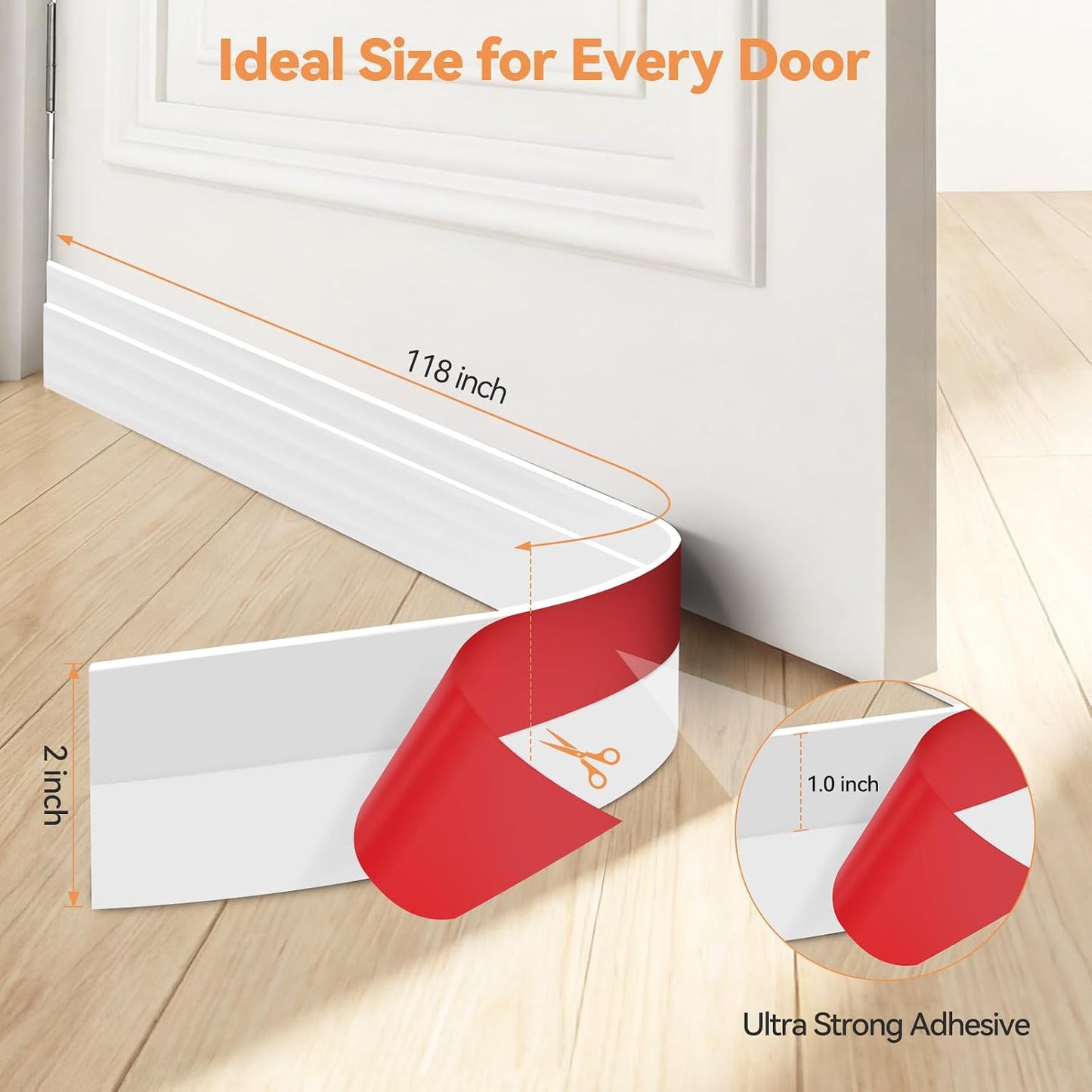 Door Draft Stopper, Ohuhu 39"L x 2"W Silicone Weather Stripping Under Door Seal for Exterior Interior Doors, 1" Widened Strong Adhesive, Soundproof Door Sweep Strip to Block Cold, Noise, Light Pests