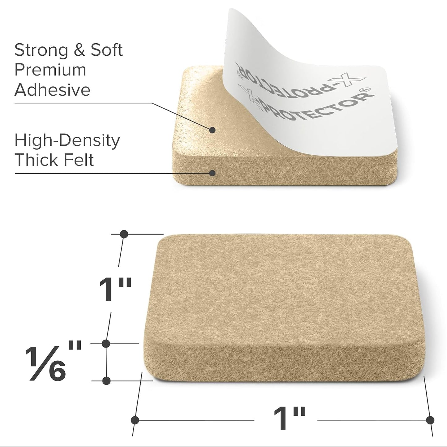 X-Protector Premium Felt Furniture Pads - 20 PCS 6 x 1/2" - Black Rectangular Pads with Tenacious Adhesive - Protects Hardwood, Laminate & Tile Floors