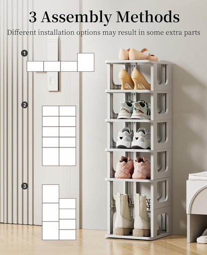 HAIXIN Shoe Organizer Rack for Small Spaces 5 Tier Plastic Vertical Narrow Shelves for Closet Black Shoe Holder, Stand for Entryway Storage Boots Organizer Stackable Cabinet
