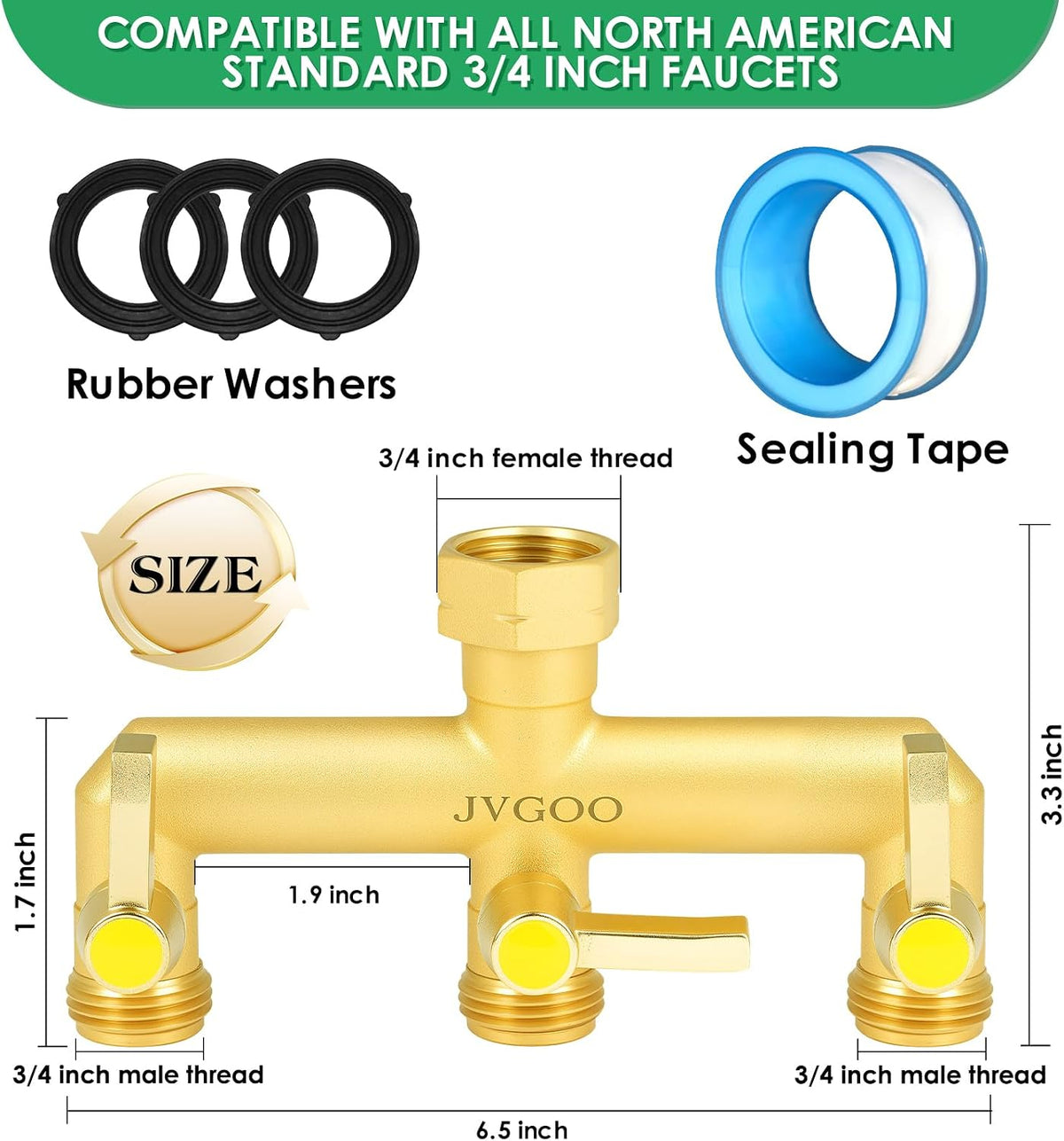 Garden Hose Splitter, Brass 3 Way Hose Splitter, 3/4" Water Hose Splitter 3 Way Heavy Duty with Metal Shutoff Valve and Extension Handle, Outdoor Faucet Splitter Water Spigot Splitter Manifold