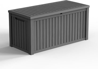 320 Gallon Waterproof Outdoor Storage Box, UV Resistant Resin Deck Box with Hydraulic Rod for Reinforced Stability, Perfect for Patio, Garden, and Pool（Black，320 Gallon）