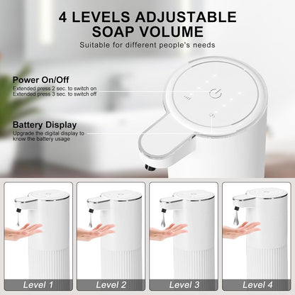 GuDoQi Automatic Touchless Liquid Soap Dispenser, 4-Level Adjustable Foam, USB Rechargeable Hand Soap Dispenser for Bathroom, Kitchen Countertops, 12.2oz/360mL, Black
