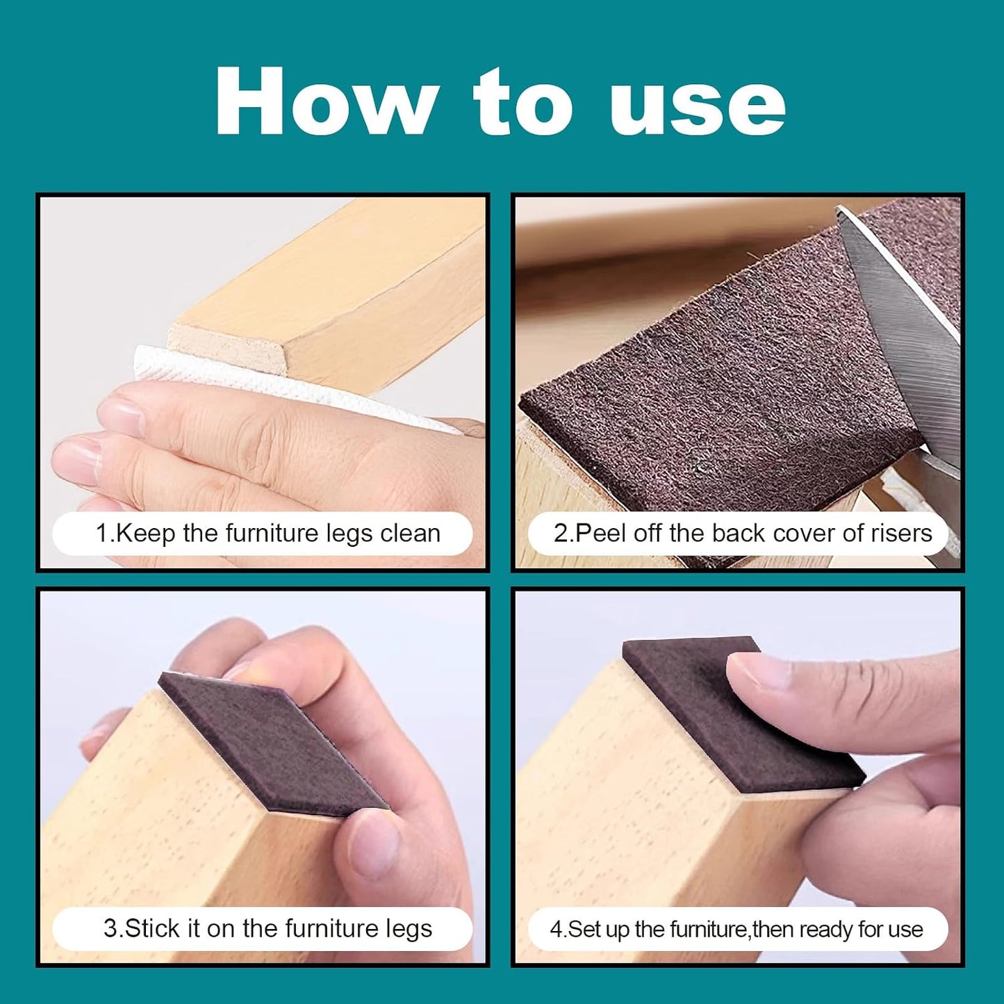 Furnigear 1.5x1.5 Inch Square Felt Furniture Pads, 18Pcs Self-Adhesive Floor Protectors for Chair Legs, Hardwood Floors - Cuttable, Anti-Scratch, Brown