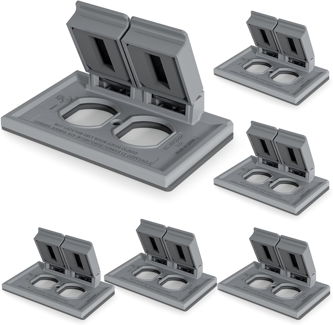 ELEGRP Horizontal Outdoor Cover for Duplex Receptacles, 2-Hole Weatherproof Wall Plate, Outdoor Electrical Outlet Cover, Standard Size 1-Gang 4.55” x 3.02”, Thermoplastic, 1 Pack, Grey