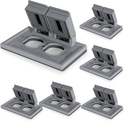 ELEGRP Horizontal Outdoor Cover for Duplex Receptacles, 2-Hole Weatherproof Wall Plate, Outdoor Electrical Outlet Cover, Standard Size 1-Gang 4.55” x 3.02”, Thermoplastic, 1 Pack, Grey
