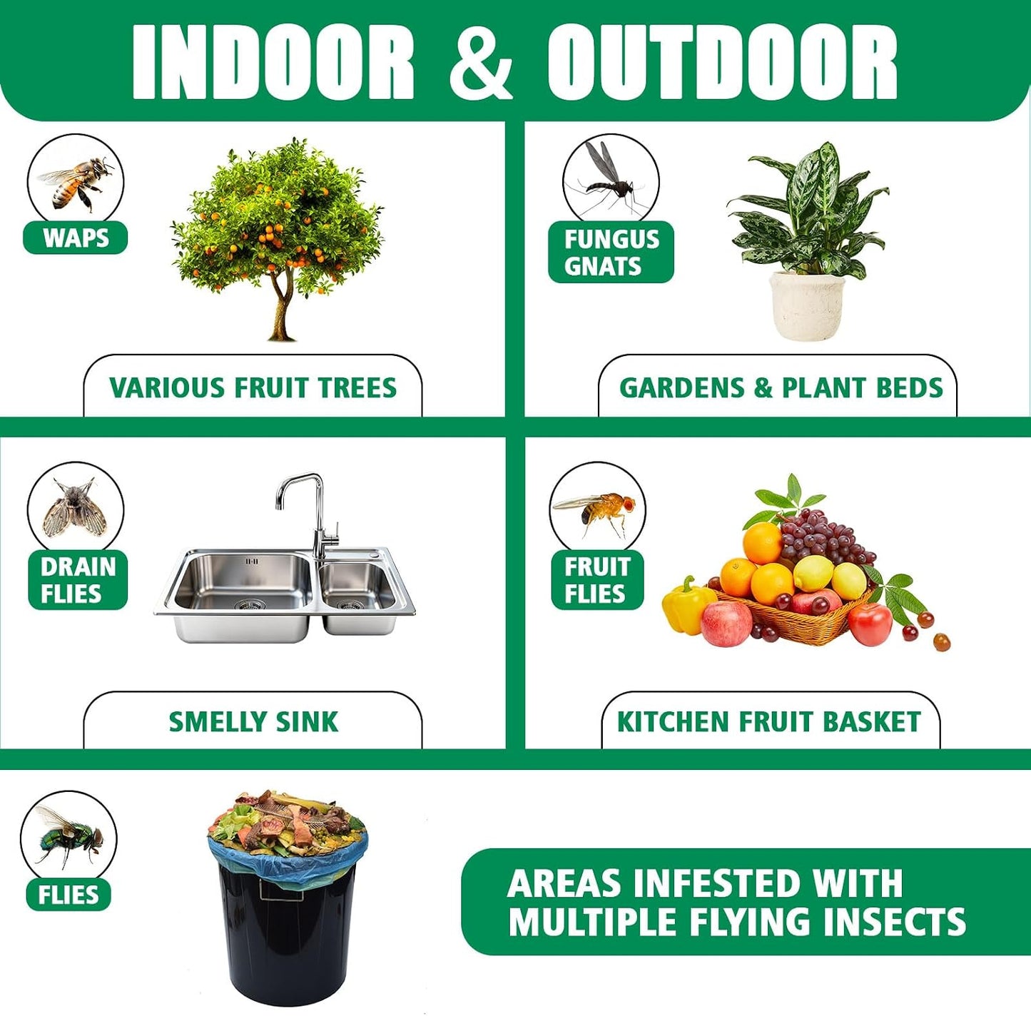 Sticky Insect Trap Ball Osseph Fruit Fly Trap Balls for Indoor Outdoor | Physical Sticky Hanging Bug Ball Catches Flie Gnat Mosquitoe Flying Insects 6pack (Green)