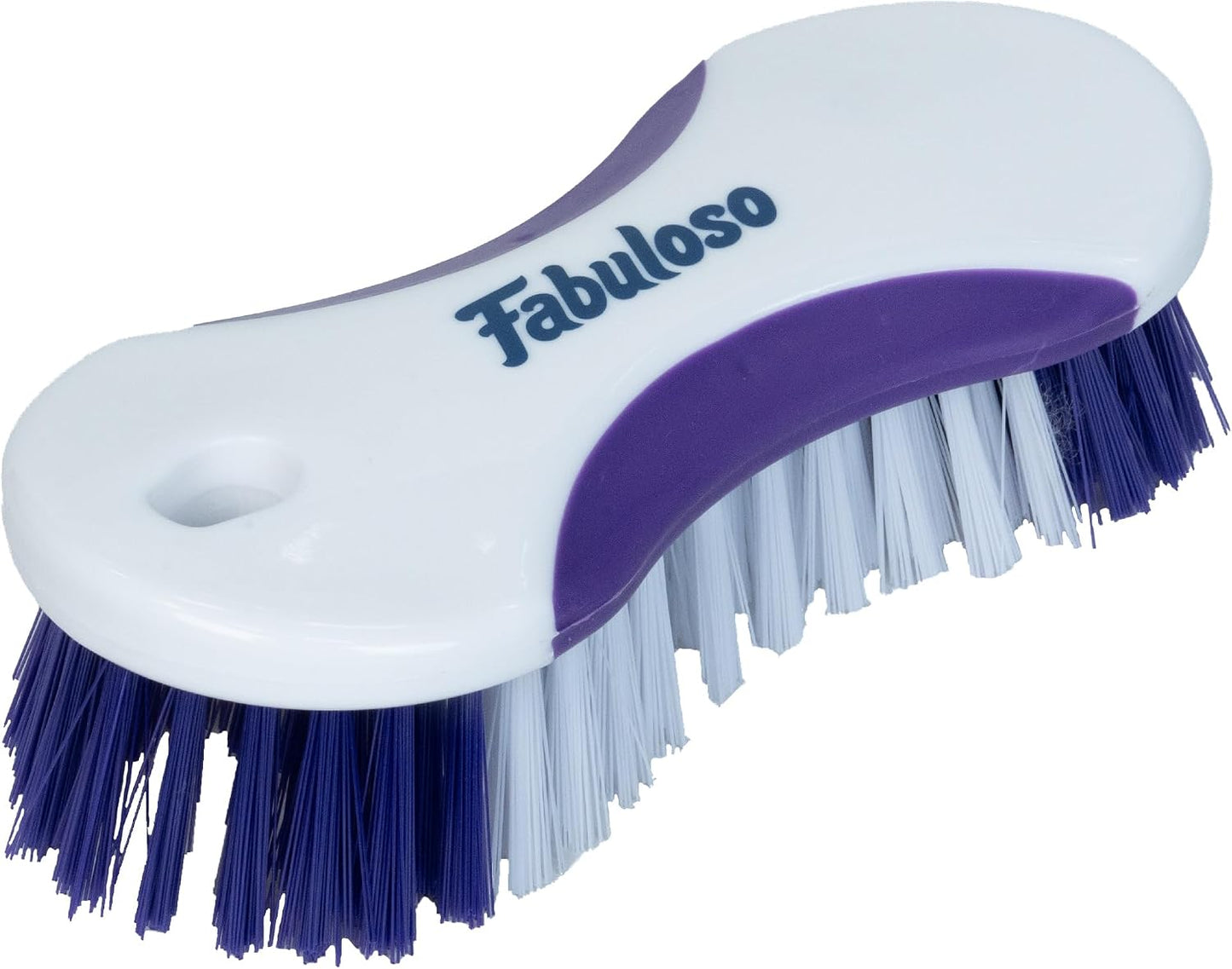 Fabuloso Cleaning Brush, Compact Hand Scrub Brush with Easy Grip Rubber Texture for Kitchen, Bathroom, Tile, Baseboards and Floors, Firm Bristles for Indoor Surface Cleaning, White & Purple, 6 Inch