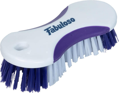 Fabuloso Cleaning Brush, Compact Hand Scrub Brush with Easy Grip Rubber Texture for Kitchen, Bathroom, Tile, Baseboards and Floors, Firm Bristles for Indoor Surface Cleaning, White & Purple, 6 Inch