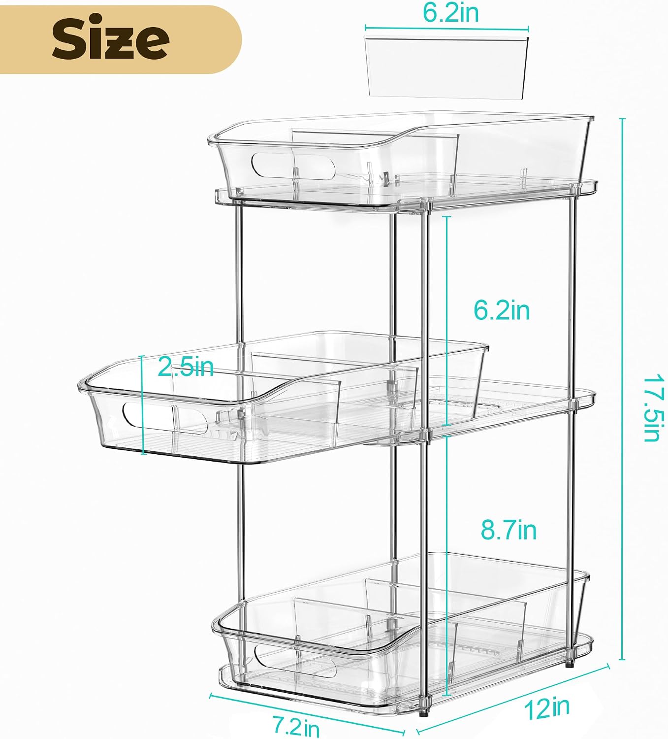incostar 2 Tier Pull-Out Organizer for Bathroom Kitchen, Under Sink Storage with Dividers, Ideal for Cabinet, Cupboard Organization, Slide-Out Clear Storage, 1 Pack