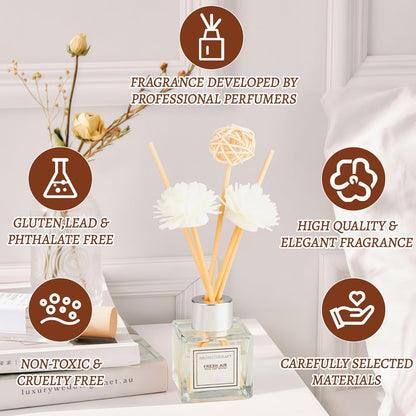 Reed Diffuser Set, 1.7 fl oz Scent Diffuser with Sticks, Freesia Scent for Bathroom Accessories Shelf Decor, Air Fresheners for Home, Home Fragrance Products, House Office Room Decor Aesthetic Gift