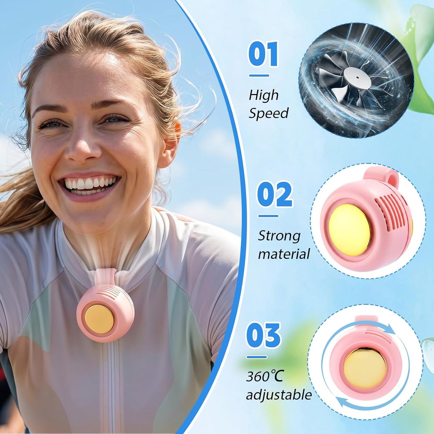 4 Pack 360° Portable Silent Mini Bladeless Electric Fan, Small Fan Clip on for Shirt & Waist, 3 Speeds Rechargeable Whirlwind Cooling Fans for Outdoor Travel Office(Pink)