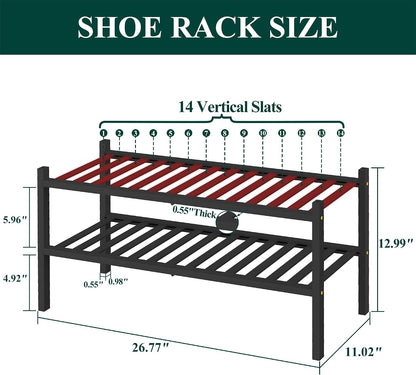 Smiry Bamboo Shoe Rack for Closet, 3 Tier Wooden Shoe Organizer, Stackable Wood Shoe Storage Shelf for Entryway, 14 Vertical Slats, One-piece Heavy-Duty Legs, 26.77"x11.02"x18.31", Natural