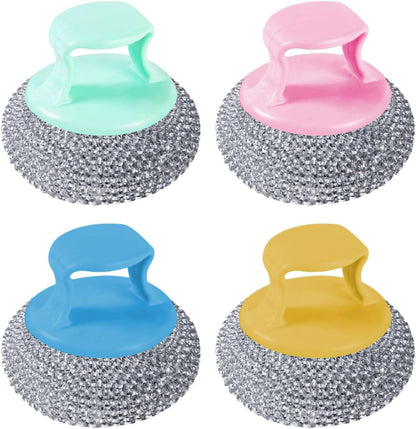 Dish Scrubber - Non Scratch Short Handle Brush for Cleaning | Durable Nylon Fiber with Soft Ball Pad, Stain Removing Scouring Tool, Easy Grip Handle for Pots, Pans, Grill, Sink, Kitchen Household Use