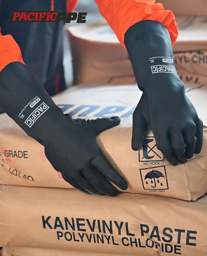 PACIFIC PPE Heavy Duty Latex Chemical Gloves, Strong Acid Resistance Rubber Gloves, Against Alkali and Oil, 22", 1 Pair