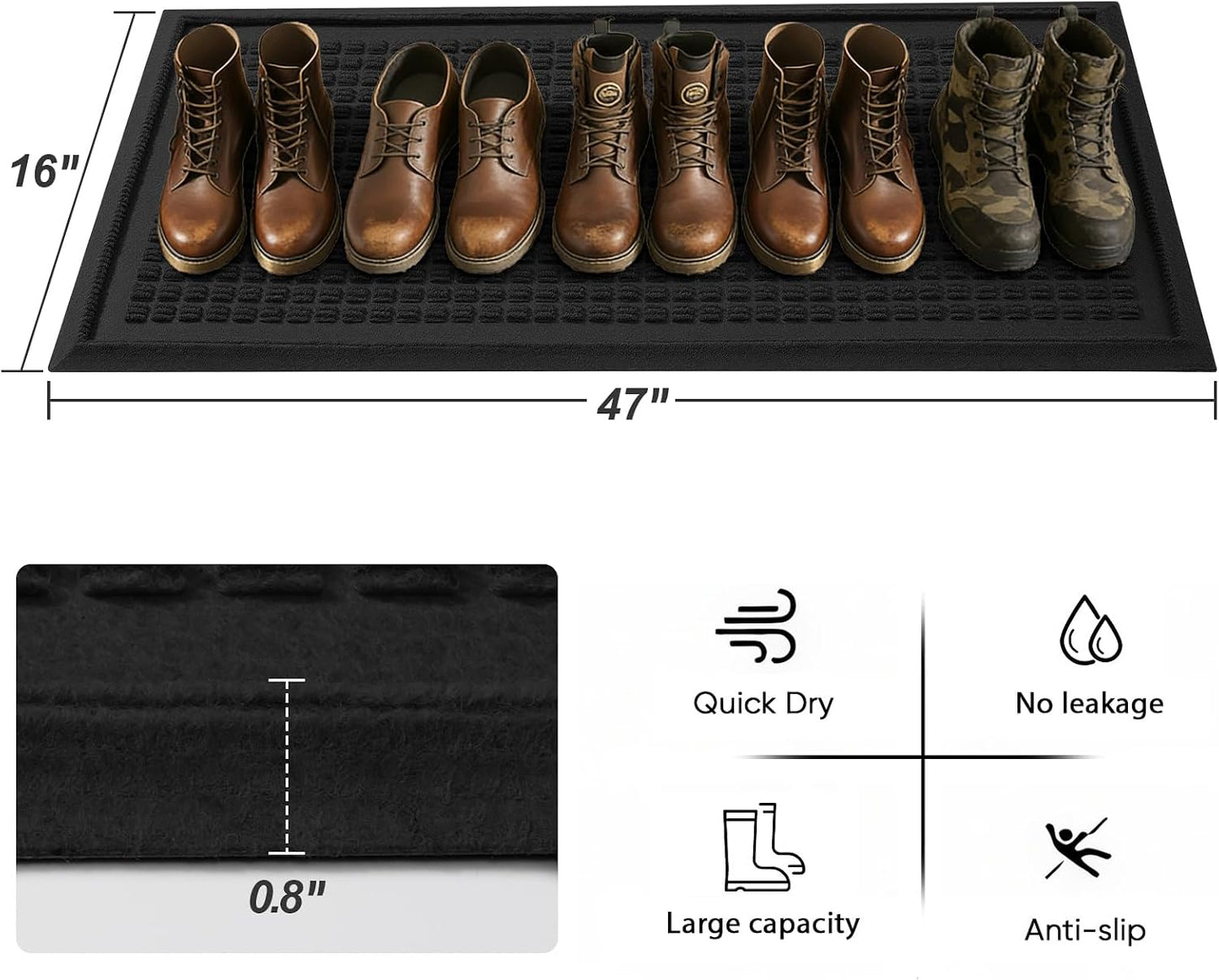 HIYARD Boot Tray for Entryway, Non-Slip Shoe Tray Drying Mat, Waterproof Boot Mat for Muddy Boots, Heavy Duty Shoe Storage Trays, Indoor/Outdoor Use, 16x47 inches, Beige