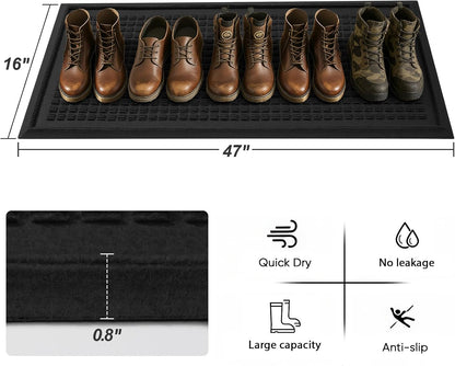 HIYARD Boot Tray for Entryway, Non-Slip Shoe Tray Drying Mat, Waterproof Boot Mat for Muddy Boots, Heavy Duty Shoe Storage Trays, Indoor/Outdoor Use, 16x47 inches, Beige