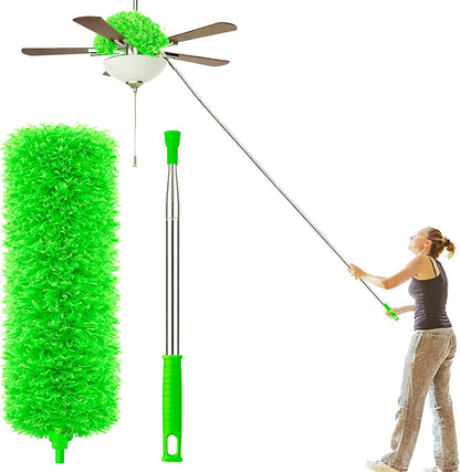 Microfiber Duster with Extension Pole(Stainless Steel) 30 to 100'', with Bendable Head, Extendable Long Duster for Cleaning Ceiling Fan, High Ceiling, Keyboard, Furniture Cars Gray
