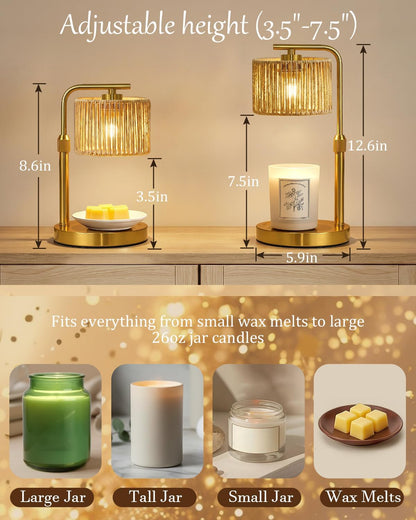 Candle Warmer Lamp with Timer Dimmer, Height Adjustable Modern Farmhouse Candle Warmer, Electric Candle Lamp Warmer with 2 Bulbs, Birthday Gifts for Women Mom, Gift for Home Decor