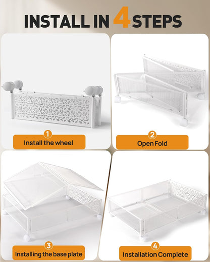 Under Bed Storage With Wheels, 2 Pack Foldable Pattern Carved Metal Under Bed Storage Containers, 60L Rolling Underbed Storage, Easy Assembly Under The Bed Storage for Shoes, Clothes, Blankets...