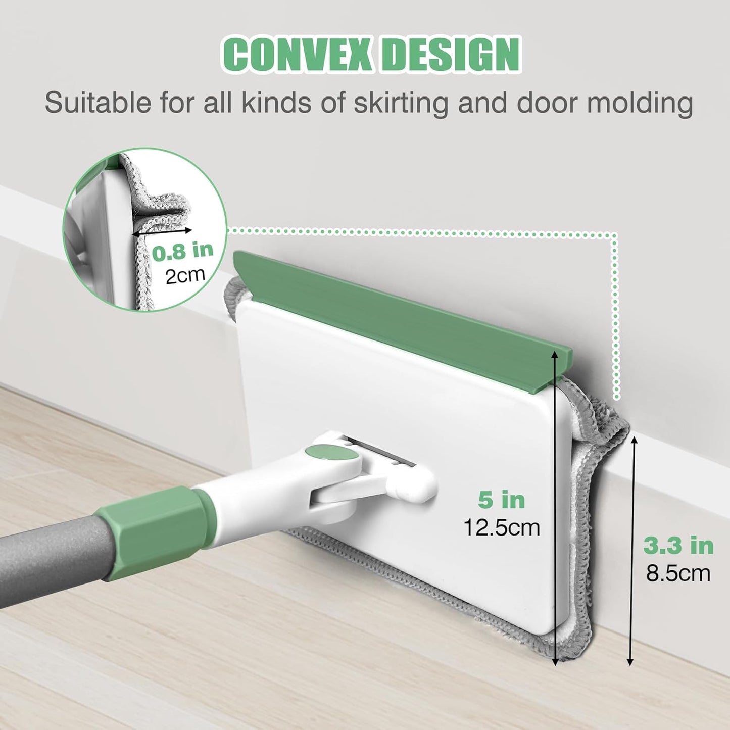 Baseboard Cleaner Tool with Handle, Wall Cleaner Mop with 54.7'' Adjustable Long Handled 1 Scrubber Brush Mop Head and 4 Reusable Cleaning Pads for Baseboards Cleaning, Ceiling, Skirting Board