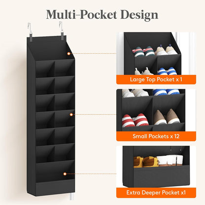 Lifewit 6 Tier Over the Door Shoe Organizer with 11 Large Deep Pockets, Fabric Hanging Shoes Shelf for Closet, Dorm Storage, Fit Up to 12 Pair Shoe Rack Holder for Sneakers, Boots, Gray