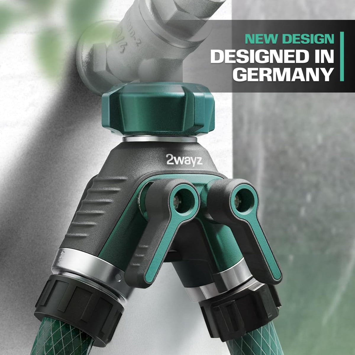 2WAYZ Hose Splitter 2 Way Heavy Duty Outdoor Faucet and Garden Connector - Water Spigot Splitter - Durable All-Metal Y Adapter with Shut-Off Valve - 4 x 4 x 1.5 Inches