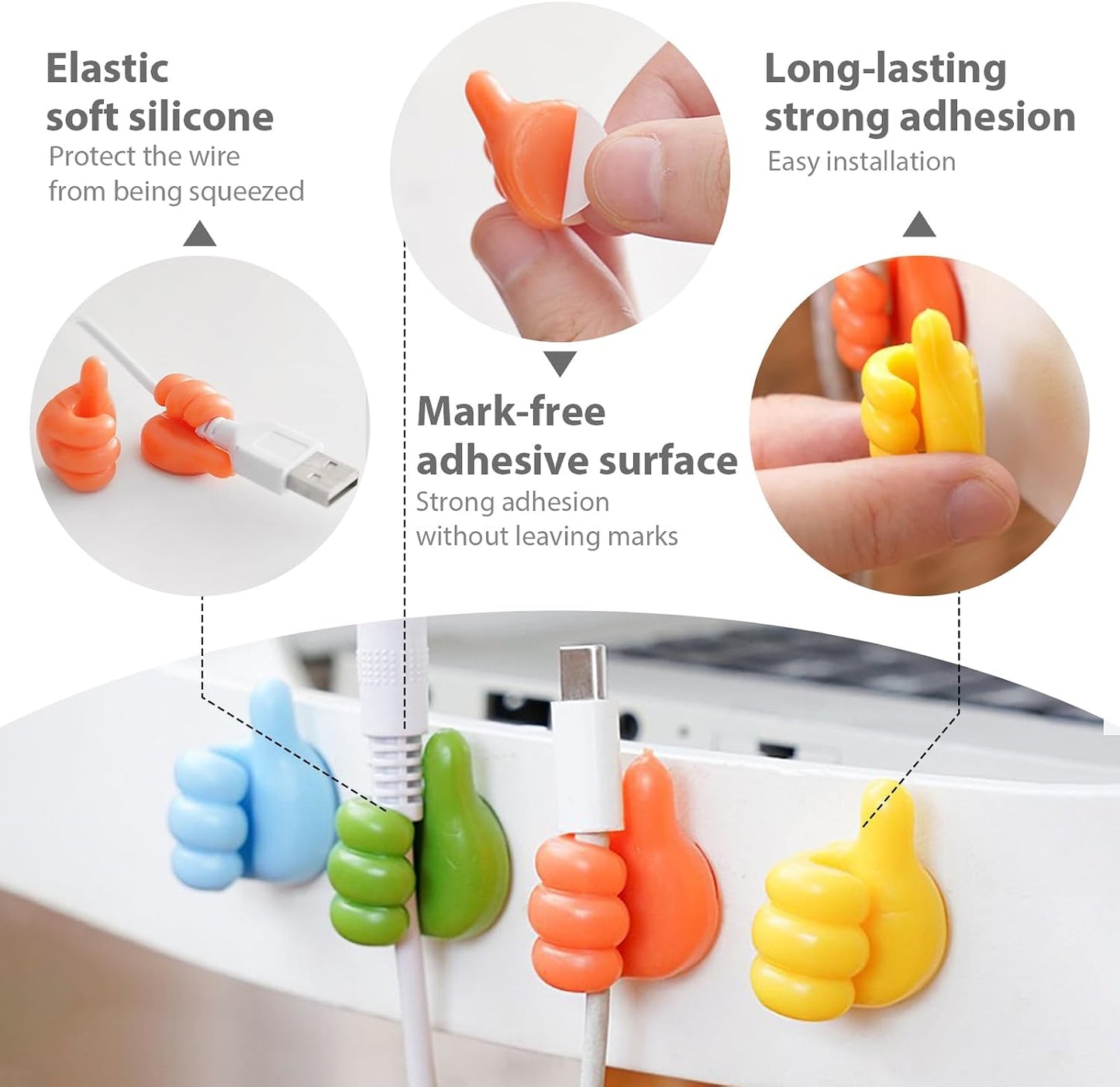 36Pcs Creative Thumbs Up Wall Hooks,Self Adhesive Thumb Cable Organizer Clips,Cute & Fun Cord Cable Clips,Applicable to Kitchen,Bathroom, Bedroom, Office and Other scenarios