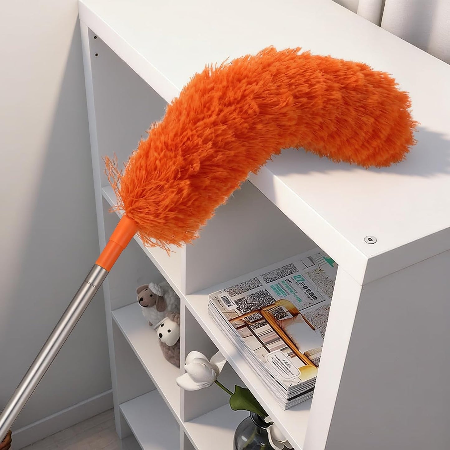 Cobweb Duster with Extension Pole, 4-in-1 Washable Cleaning Duster Kit, 15-100 Inch Long Telescoping Pole, Bendable Design for High Ceiling Fans Furniture, Microfiber Webster Remover Tools