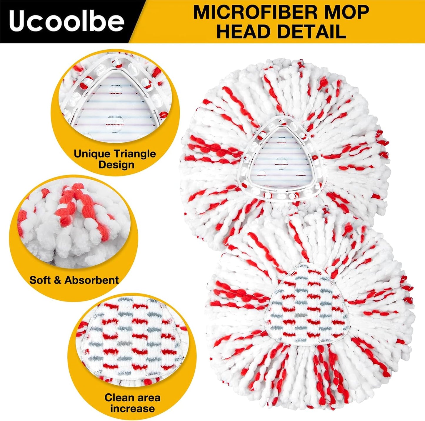 Spin Mop Replacement Head for O Cedar 2 Tank RinseClean, 4 Microfiber mop Refill, 1 Scrub Brush, 1 Mop Stick, 1 Mops Base, Deep Cleaning, 30" to 58" Mop Handle Replacement