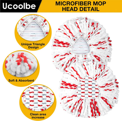 Spin Mop Replacement Head for O Cedar 2 Tank RinseClean, 4 Microfiber mop Refill, 1 Scrub Brush, 1 Mop Stick, 1 Mops Base, Deep Cleaning, 30" to 58" Mop Handle Replacement