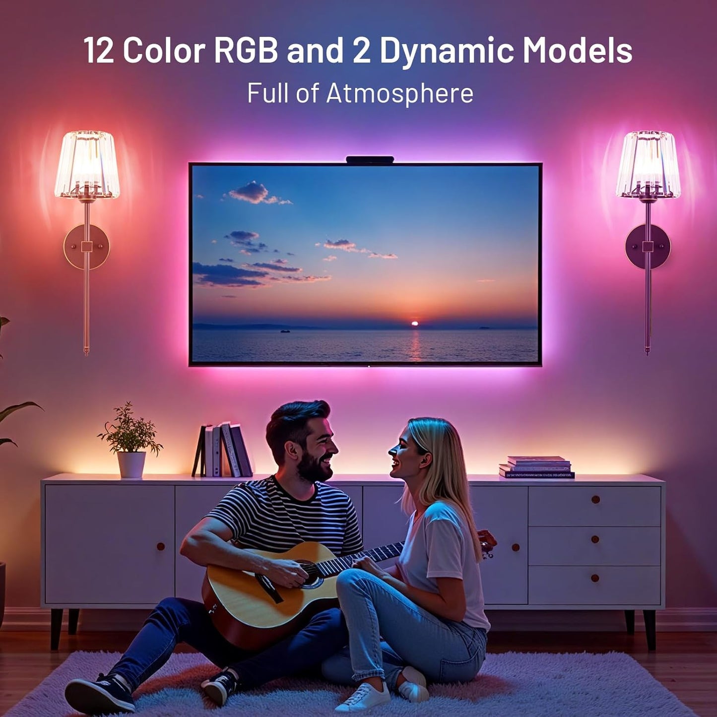 Crystal Battery Operated Wall Sconces Set of 2, Gold Rechargeable Wireless Wall Sconce Lights with Crystal Lampshade, 12 RGB and 3CCT Dimmable Wall Lamps with Remote for Bedroom Living Room Hallway