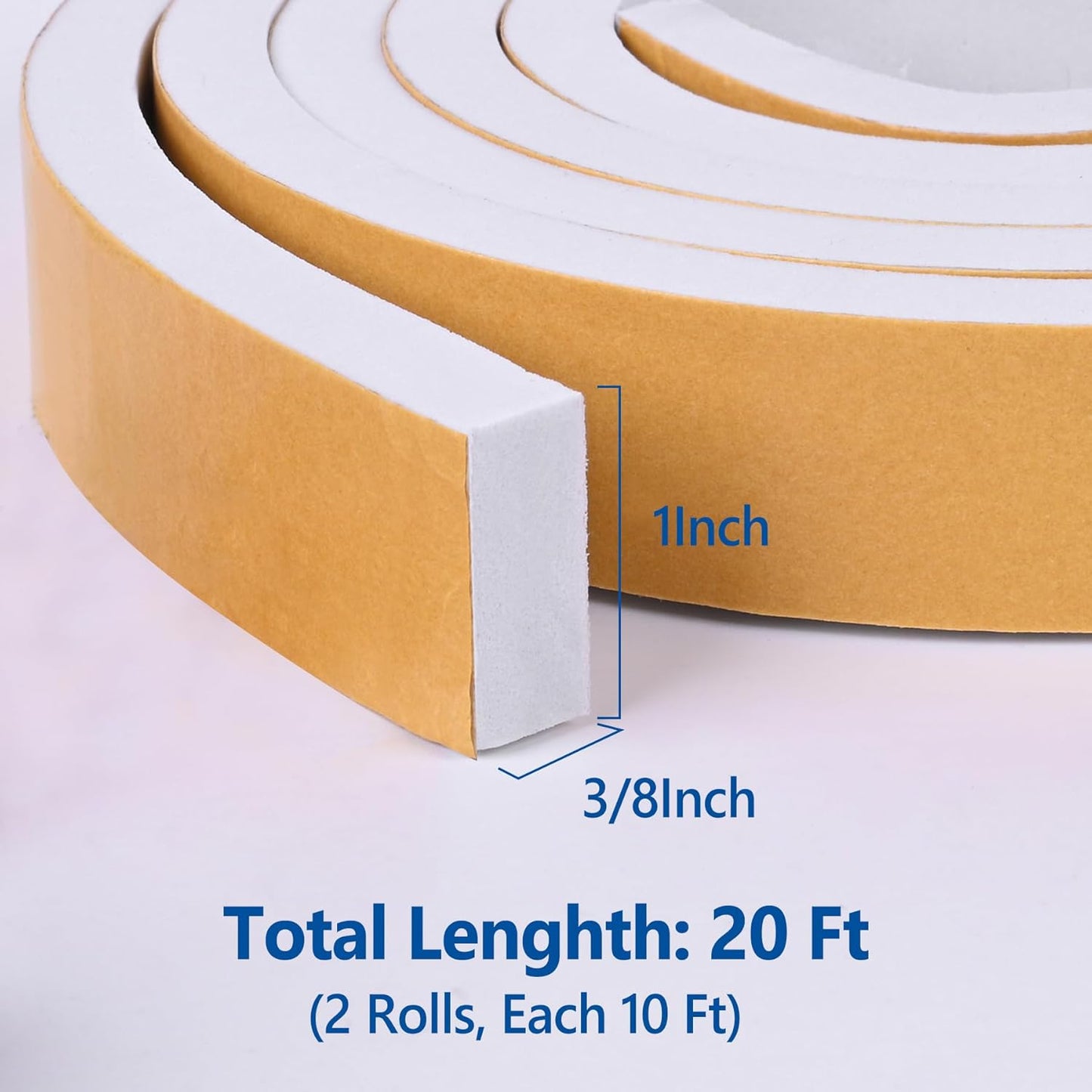 Self Adhesive Foam Tape Weatherstrip 1/2in x 1/4in x 42Ft High Density Foam Insulation Strips Foam Seal Weather Stripping with Strong Adhesive for Door and Window Sound Isolation Soundproofing, White