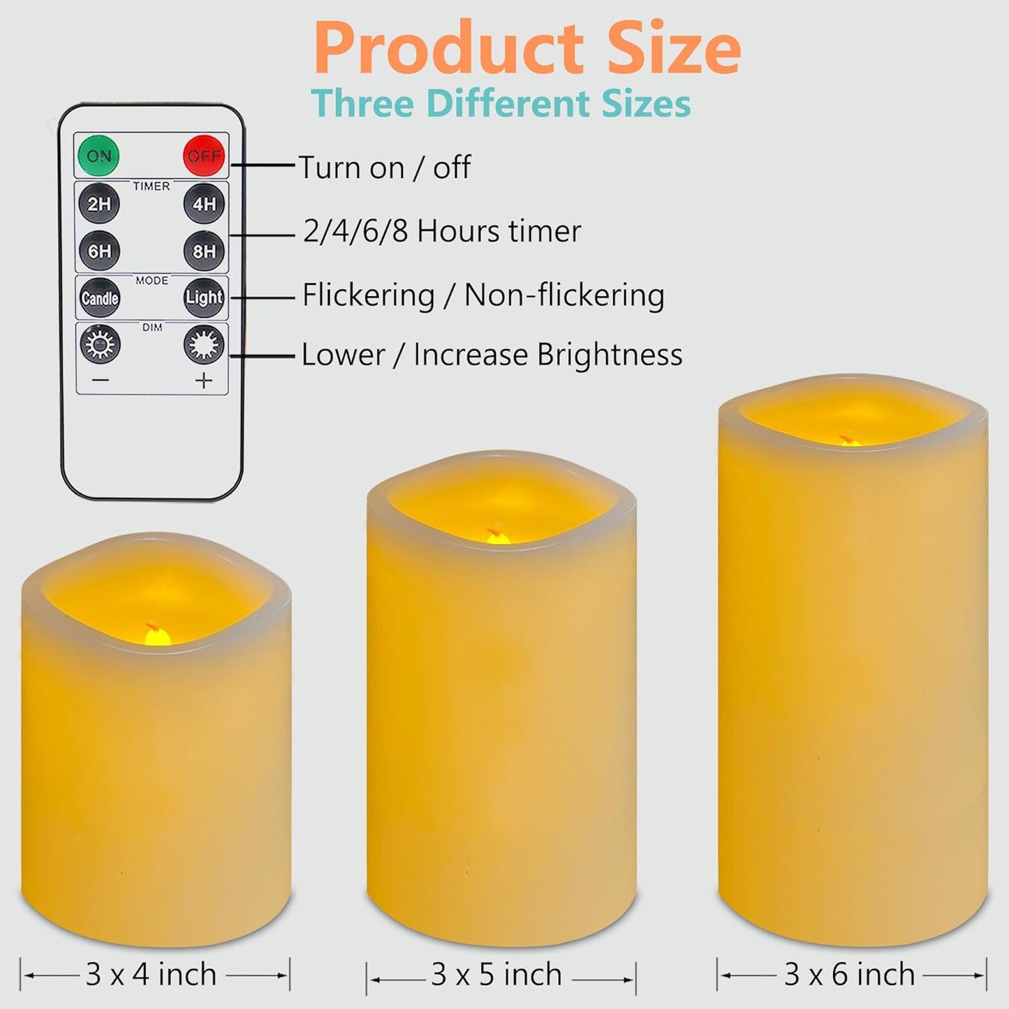 Flickering flameless Candles, Battery Operated Candles with Remote, led Pillar Candles，Electric Candle Set of 3，Christmas Home Wedding Birthday Decor（Ivory White） ﻿ ﻿