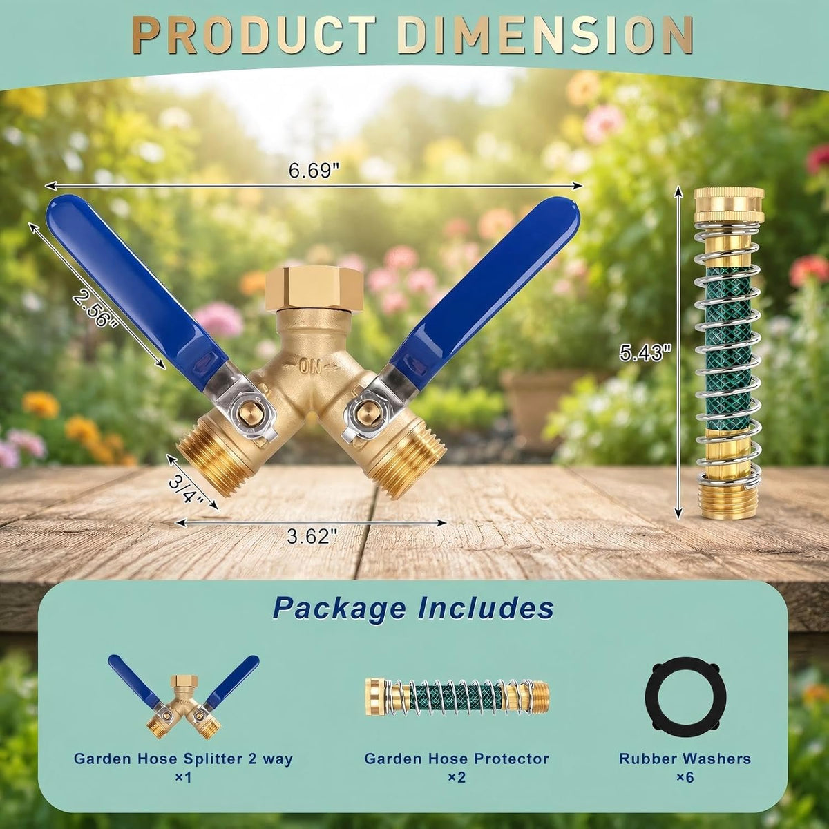 Brass Hose Splitter 2 Way, Heavy Duty Garden Hose Splitter with Shut Off Valves, Y Connector Hose Adapter, No Leak, Includes Washers & Teflon Tape – Dalmbox