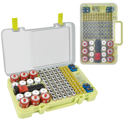 Xuerdon Battery Organizer Storage Case with Tester, 120+ Slots for Home | Hard Plastic for AA AAA C D 9V and Coin Cells, Wall-Mount/Drawer, Home Battery Managemt, Purple, Batteries Not Included