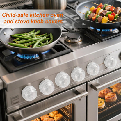 6pcs Stove Knob Safety Covers for Child, Baby Proofing Gas Oven Knob Locks with Heat Alert Stickers Gas Safety Covers for Kids and Pets Proof, Diameter Under 6.5cm/2.56in (Clear)