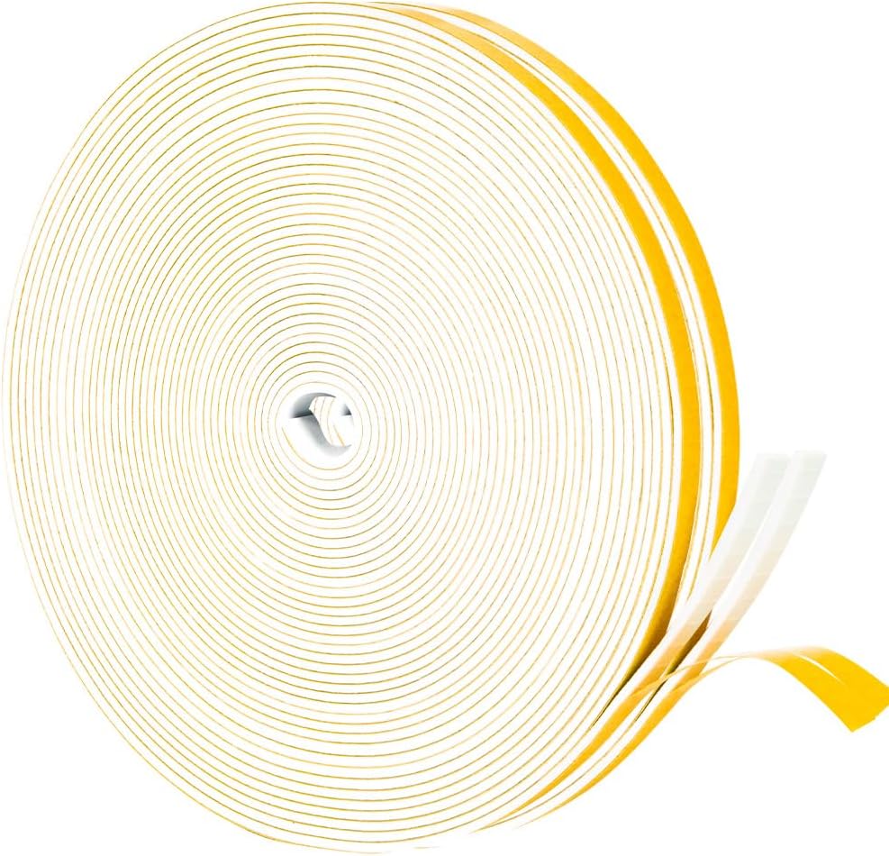 Yotache Weather Stripping Door Seal Strip White 3/8" x1/8", 50Ft Total, Foam Insulation Tape Gasket for Door Frame and Windows, 3 Rolls x 16.5Ft