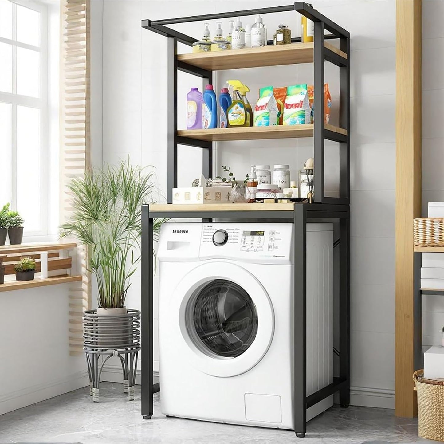 Over The Washer & Dryer Storage Shelves, 3-Tier Laundry Organization Shelf, Over Washer & Dryer Storage, Laundry Room Organization Over The Washing Machine Rack(Black)